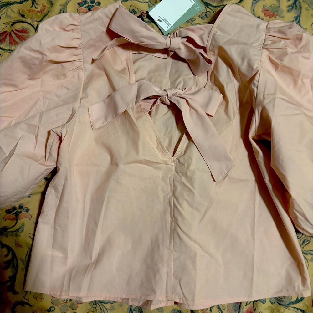 Elegant Pink Bow Tie Women's Top new size s